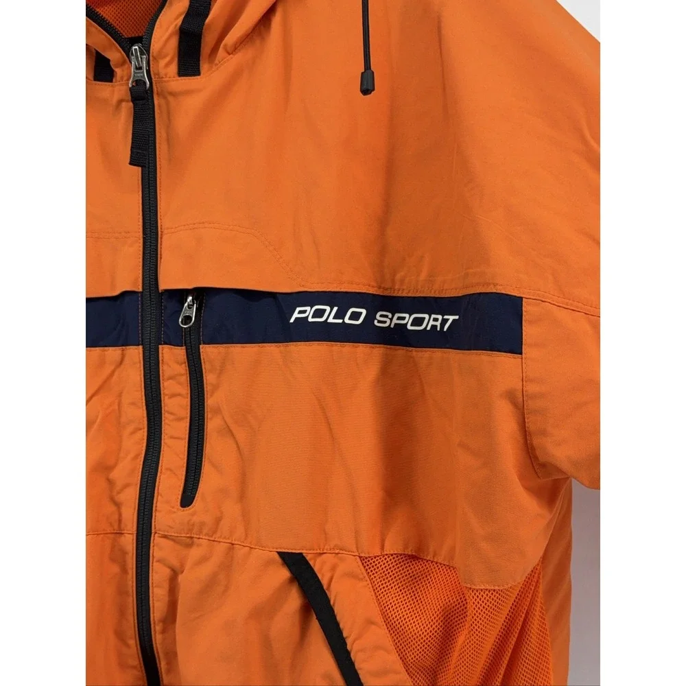 Polo Sport Ralph Lauren Hooded Windbreaker Jacket Men's XL Orange Navy Blue